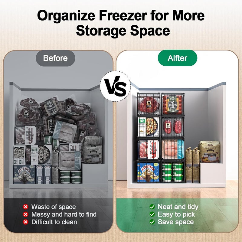 MSERCUOR Freezer Organizer Bins, 2 Pack Stackable Deep Chest Freezer Organizer Bins, Foldable Freezer Baskets with Handles, Black Freezer Storage Organizer Baskets for 5/ 7 Cu.FT Sort Frozen Meats - Image 5